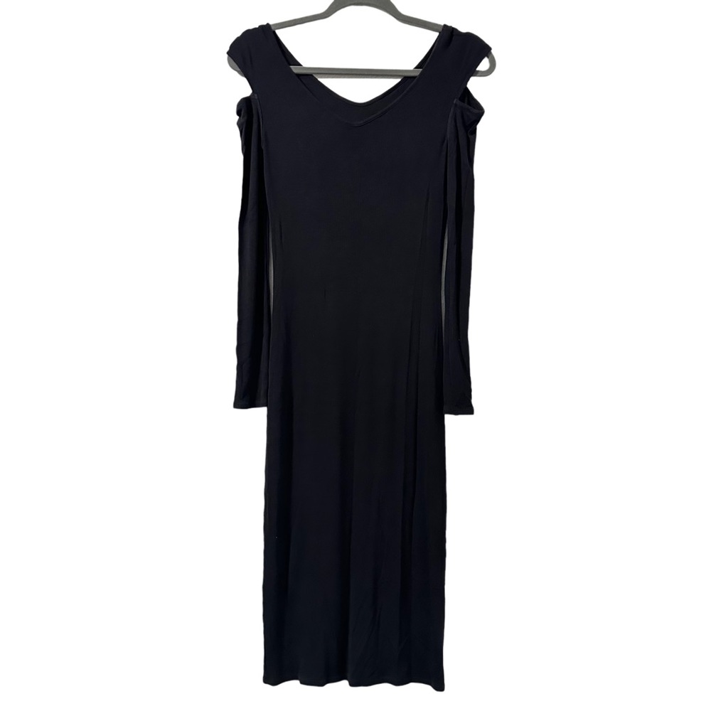 Enza Costa Women’s Cut Out Shoulder Ribbed Bodycon Charcoal Midi Dress Size XS
